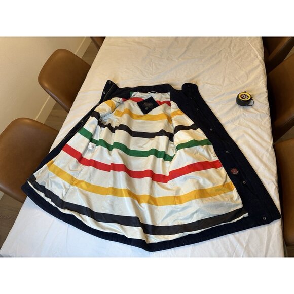 Pendleton Campbell Wool Coat Women's L Navy Blue Hudson Bay Stripe Jacket - Picture 2 of 11